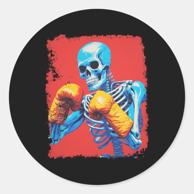 Pegatina Redonda Boxeo de Skeleton (Anverso)