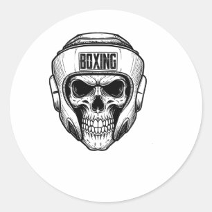 Pegatina Redonda Boxeo Divertido Cráneo de Boxeador Retro Vintage P