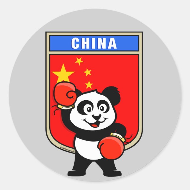 Pegatina Redonda Boxeo en China Panda (Anverso)