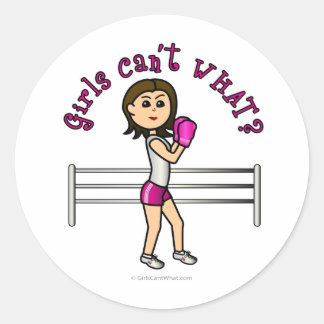 Pegatina Redonda Boxeo femenino rosa claro