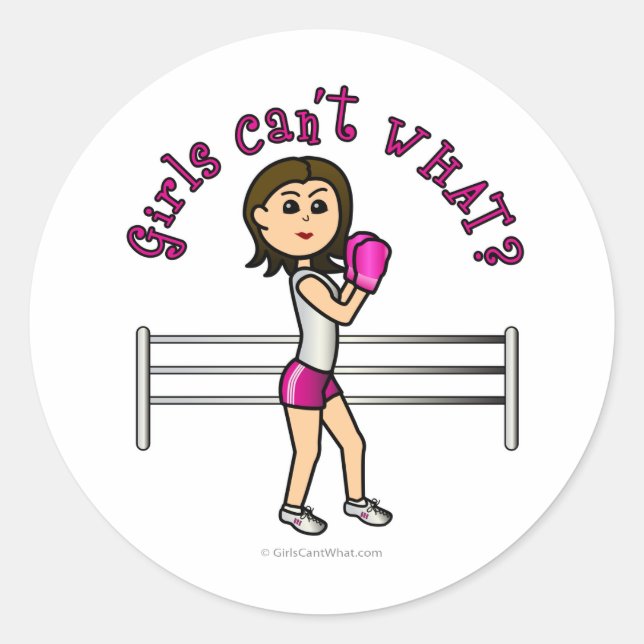 Pegatina Redonda Boxeo femenino rosa claro (Anverso)