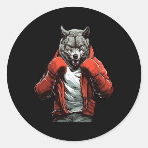 Pegatina Redonda Boxeo Lobo Boxeo Artes Marciales Mixtas Kickboxing
