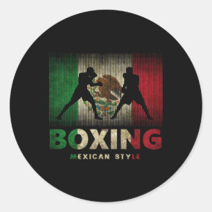 Pegatina Redonda Boxeo mexicano con bandera mexicana y boxeo