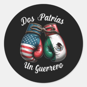 Pegatina Redonda Boxeo mexicano dos patrias un guerrero