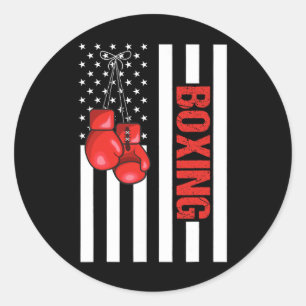 Pegatina Redonda Boxeo Patriótico de Bandera Americana 1