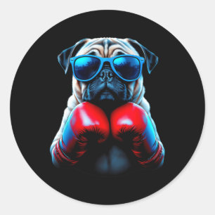 Pegatina Redonda Boxeo Pug Perro Kickboxing Cool 