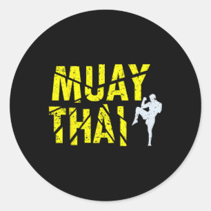 Pegatina Redonda Boxeo Tailandés - Boxeador de Muay Thai Kickboxing