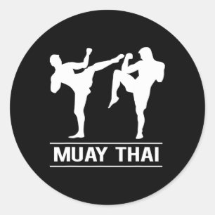 Pegatina Redonda Boxeo Tailandés Kickboxing Mma Luchadores Muay Tha
