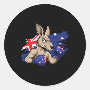 Pegatina Redonda Boxer canguro boxeo Bandera australiana amor austr