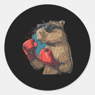Pegatina Redonda Boxer Capyra Con Guantes De Boxeo Kickboxing Diver