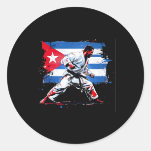 Pegatina Redonda Boxer cubano - Buceo con bandera cubana en caja de