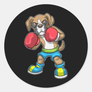 Pegatina Redonda Boxer De Boxer De Perro Boxeo De Guantes De Boxeo