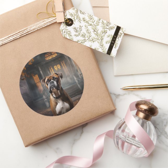 Pegatina Redonda Boxer de Halloween aterrador (Regalar)