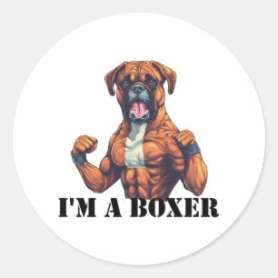 Pegatina Redonda Boxer Dog Boxing Soy boxer (texto negro)