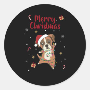 Pegatina Redonda Boxer Dog Christmas Snow Winter Animals Dogs