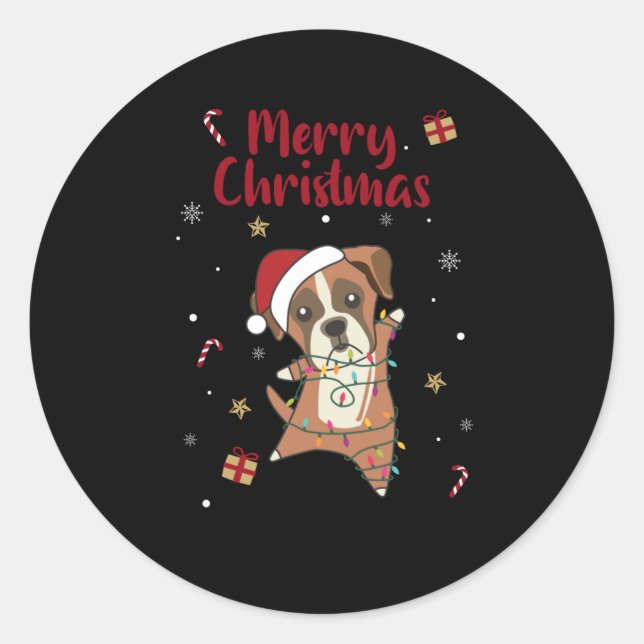 Pegatina Redonda Boxer Dog Christmas Snow Winter Animals Dogs (Anverso)