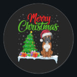 Pegatina Redonda Boxer Dog Christmas Tree ilumina divertidas navida<br><div class="desc">Árbol de Navidad de perro de boxer enciende divertido amante de perro de boxer</div>