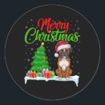 Pegatina Redonda Boxer Dog Christmas Tree ilumina divertidas navida<br><div class="desc">Árbol de Navidad de perro de boxer enciende divertido amante de perro de boxer</div>