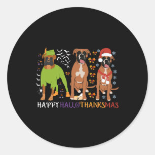 Pegatina Redonda Boxer Dog Happy Hallothanksmas Xmas Perro Lover
