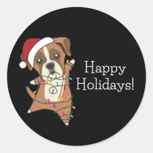 Pegatina Redonda Boxer Dog Navidades Nieve Clase de Perros Animales