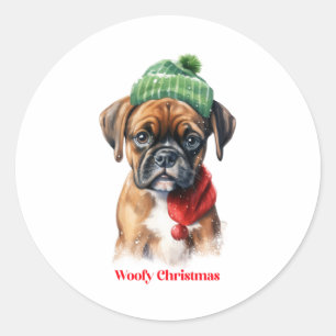 Pegatina Redonda Boxer Dog Navidades X-Mas regalo de deseo Woofy Ch
