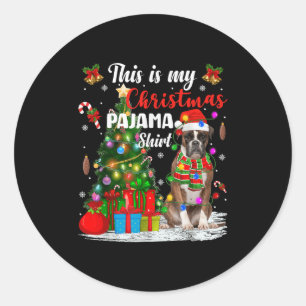 Pegatina Redonda Boxer Dog Xmas Tree Lights This is My Navidades Pa