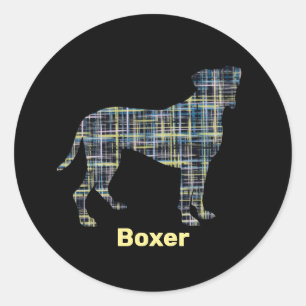 Pegatina Redonda Boxer Dog Yellow & Black Grid Line