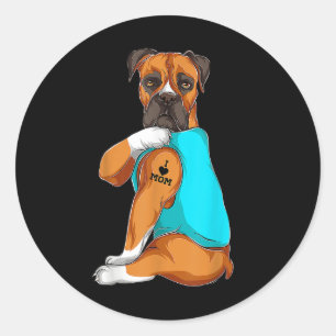 Pegatina Redonda Boxer I Love Mom Tattoo Appart, Perro Mom Gifts La