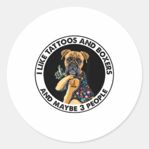 Pegatina Redonda Boxer Me Encanta La Tatuaje De Mamá, Perros Y Tatu