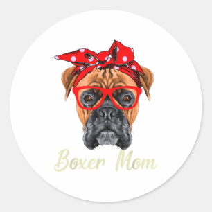 Pegatina Redonda Boxer Mom Dogs Día de la Madre Perros Amantes Rega