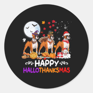 Pegatina Redonda Boxer Navidades de perros Felices Hallothankmas Th