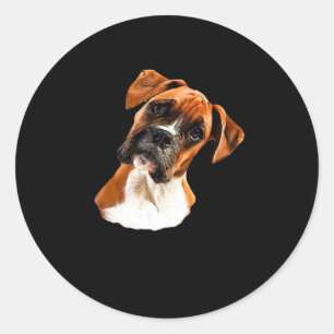 Pegatina Redonda Boxer Una Hermosa Cabeza De Boxer Inclinada Camise