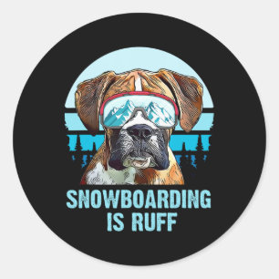 Pegatina Redonda Boxer Winter Snowboarding Es Un Hombres Perro Ruff