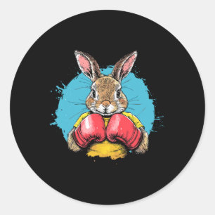 Pegatina Redonda Boxing Bunny Strong Punch Fun Ilustracion