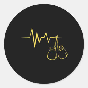 Pegatina Redonda Boxing Heartbeat Design Cute Boxing Lover Boxeador