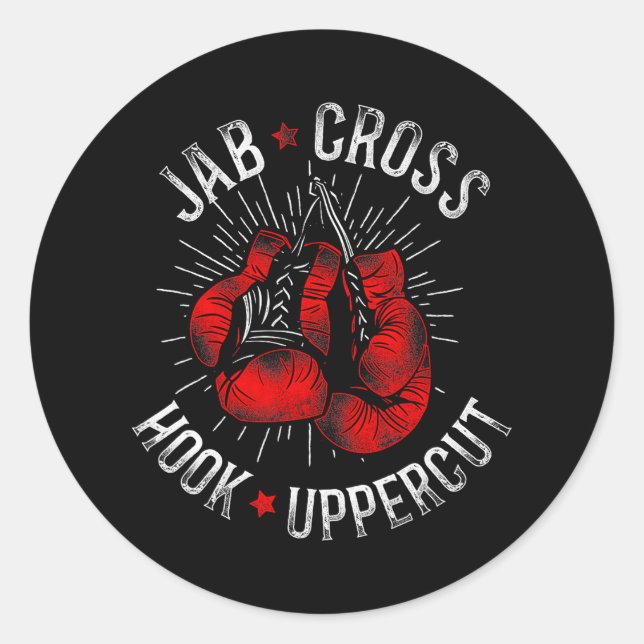 Pegatina Redonda Boxing Jab Cross Hook Uppercut (Anverso)