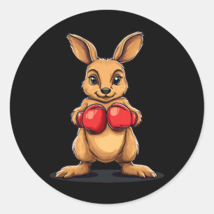 Pegatina Redonda Boxing Kangaroo Para Una Risa De Knockout