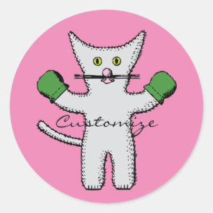 Pegatina Redonda Boxing Kitten con Mittens_Cove