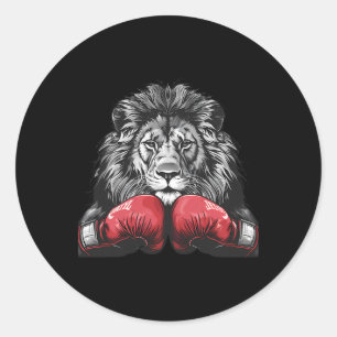 Pegatina Redonda Boxing Lion Portrait Motif Wildlife Kickboxing Lov
