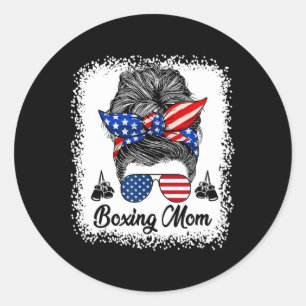 Pegatina Redonda Boxing Mamá Peinado Desordenado Bandera De EE. UU.
