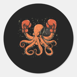 Pegatina Redonda Boxing Octopus Lover Ocean Sea Creature Boxer Kick
