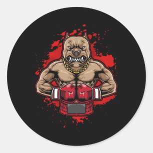 Pegatina Redonda Boxing Pit Bull ama a Pitbulls Workout Dog Animal