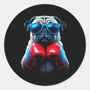 Pegatina Redonda Boxing Pug Dog Kickboxing Guay