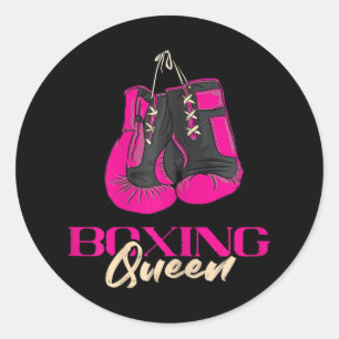 Pegatina Redonda Boxing Queen Kickboxer Kickboxing Boxing Guantes d