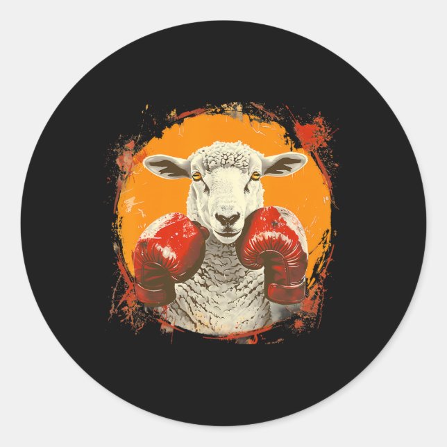Pegatina Redonda Boxing Sheep With Boxing Gloves Kickboxing Funny B (Anverso)