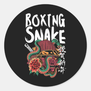 Pegatina Redonda Boxing Snake Japonés Samurai Guerrero Cobra Fighti