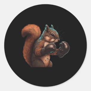 Pegatina Redonda Boxing Squirrel Boxeador Guantes de boxeo Kickboxi