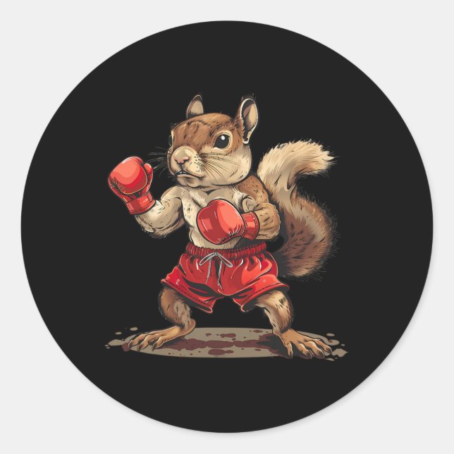 Pegatina Redonda Boxing Squirrel With Boxing Gloves Kickboxing Funn (Anverso)