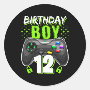Pegatina Redonda Boy 12 Video Game Controller Gamer 12th Birthday