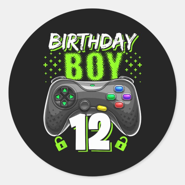 Pegatina Redonda Boy 12 Video Game Controller Gamer 12th Birthday (Anverso)